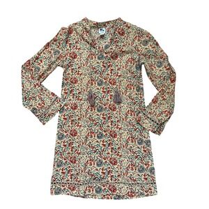 John Robshaw for Lucky Brand Vintage Floral Cotton Tunic Dress XS Boho Tassel